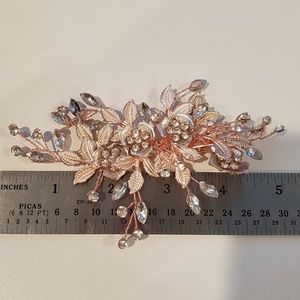 BRIDAL ROSEGOLD Crystal Rhinestone Flower Hair Pin